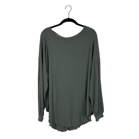Free People Army Green Shimmy Shake Open Back Long Sleeve Top Size S - Picture 2 of 9